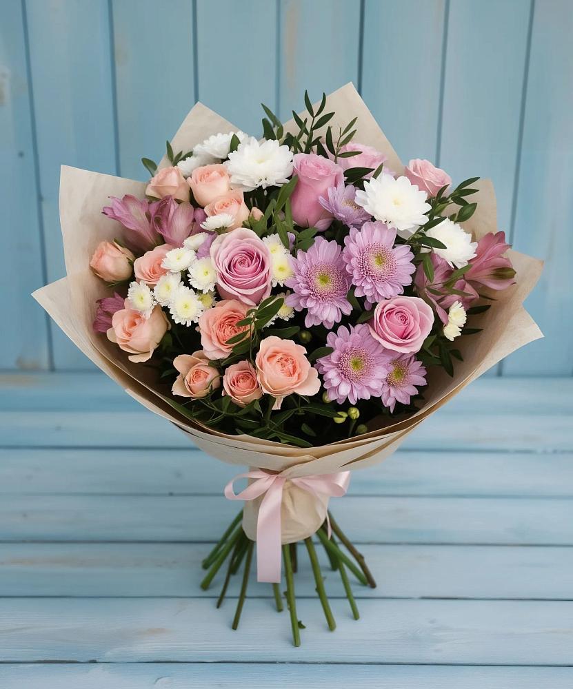 Букет цветов из: Хризантемы, Розы и Альстромерии в Виля