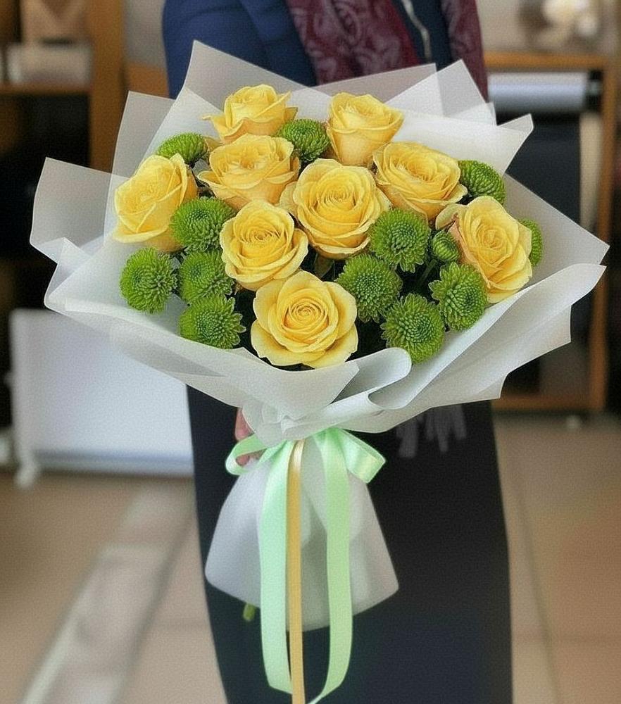 Букет цветов из: Хризантемы и Розы в Виля