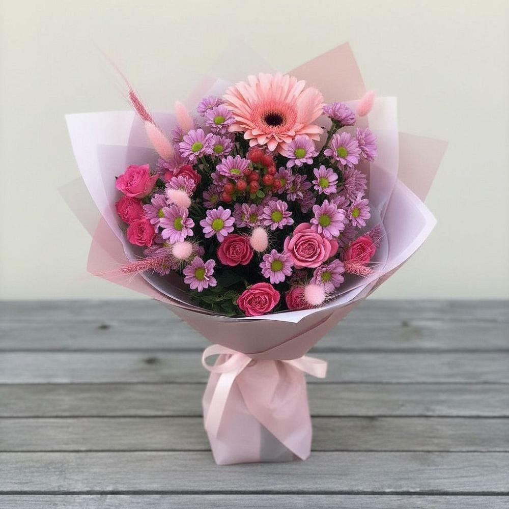 Букет цветов из: Розы, Герберы и Хризантемы в Виля