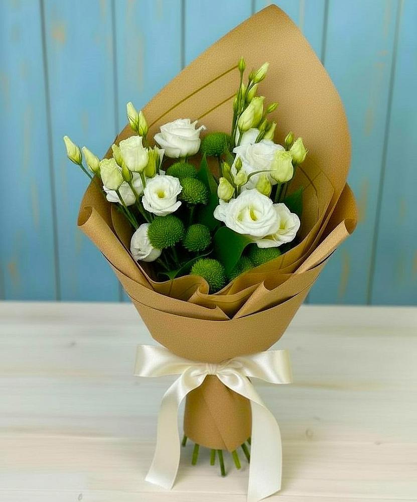 Букет цветов из: Хризантемы и Лизиантусы в Виля