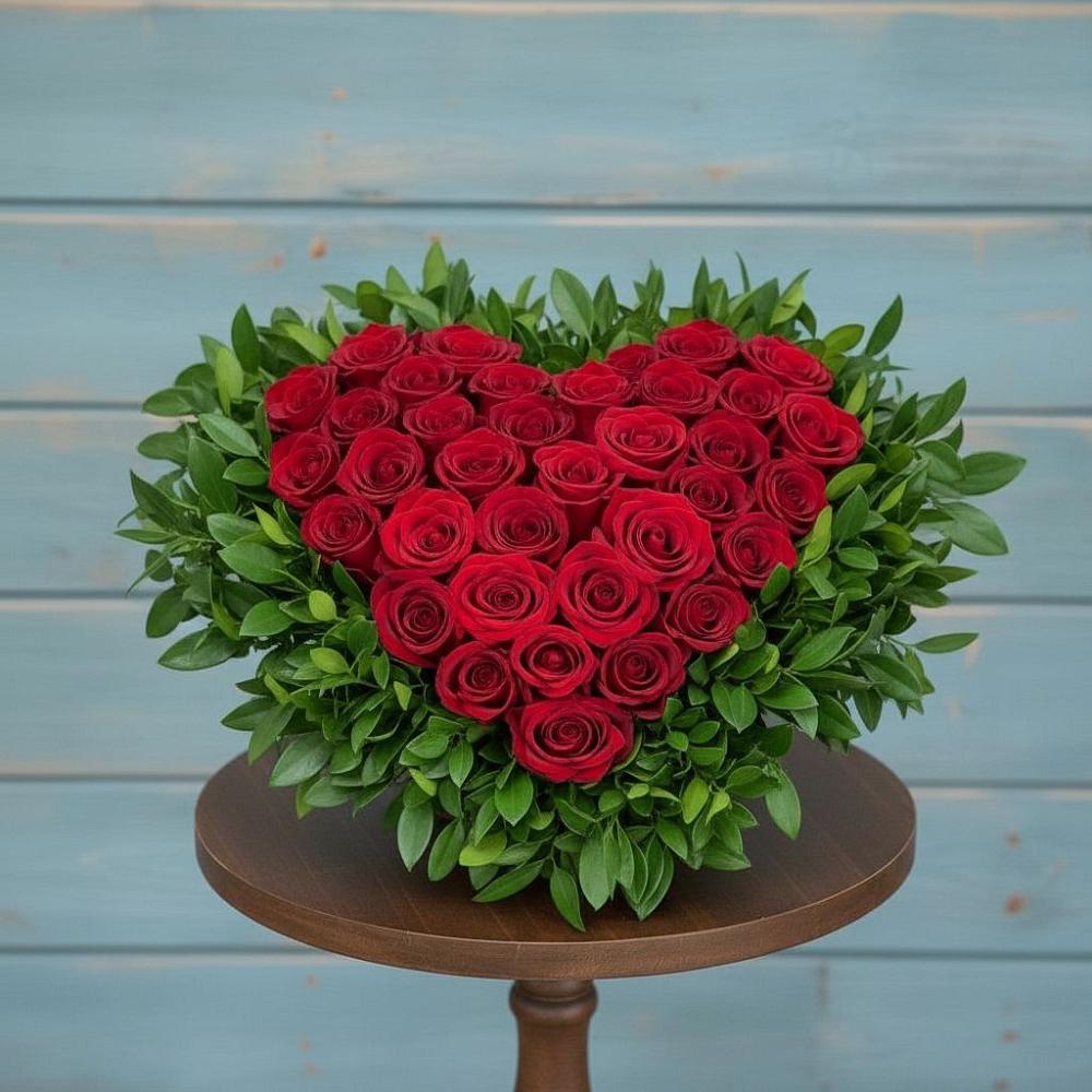 Цветочная композиция из Розы в виде сердца в Виля